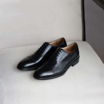 viplander 秋季男鞋正装亮面皮手工头层牛皮雕花皮鞋男牛津鞋婚鞋