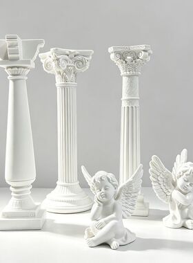 白色古典柱头与天使摆件套装罗马建筑模型立柱展示台婚礼道具拍照