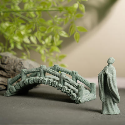 中式微景观摆件桌面盆景仿真石桥园林景观青砂石水族古风手办人物