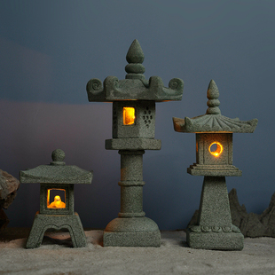 石灯笼小摆件桌面装饰小石亭子中式观景石灯微景观鱼缸造景亭子