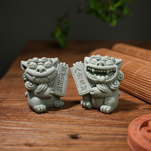 桌面摆件石狮子招财办公室微景观鱼缸造景醒狮茶宠创意家居装饰品