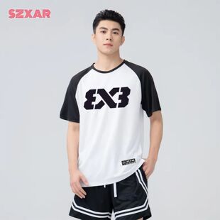 3V3美式圆领插肩透气短袖t恤男潮流宽松篮球运动休闲速干投篮网眼