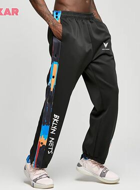 VDUTDOOR篮网队排扣长裤特训练卫裤夏美式跑步运动束脚裤男全开扣