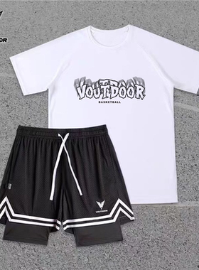 VOUTDOOR新款带内衬双层美式篮球运动短裤训练裤宽松跑步假两件