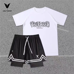 VOUTDOOR新款带内衬双层美式篮球运动短裤训练裤宽松跑步假两件