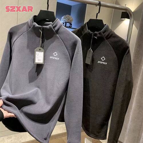 RPOPRER新款纯色半拉链立领高领德绒卫衣女秋冬设计感打底衫上衣