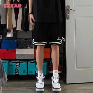 男2024夏宽松百搭黑色五分短裤 RPOPRER街头简约基础款 抽绳运动裤