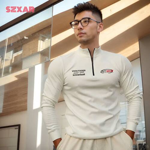 SZXAR德绒打底衫男长袖t恤高领半拉链防寒运动训练健身衣服