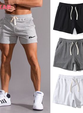 HL运动短裤男士夏纯棉健身训练三分短裤休闲弹力灰色美式篮球裤子
