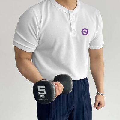 QG夏季薄款运动短袖男潮牌纽扣亨利衫t恤吸汗透气撸铁训练健身t恤