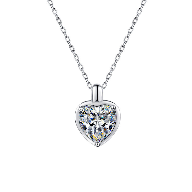 S925纯银莫桑石心形项链女礼物