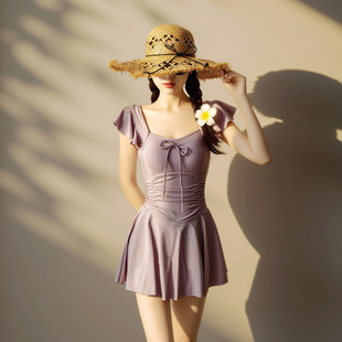 泳衣女收腰度假温泉游泳装 遮肚显瘦爆款 泳衣女连体保守裙式 新款