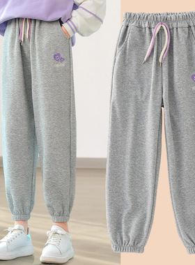 女童春秋款裤子儿童外穿休闲长裤中大童小学生薄款洋气灰色运动裤