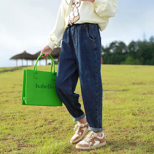 秋冬加绒宽松百搭中大童老爹裤 女童牛仔裤 儿童韩版 2025新款 春秋款