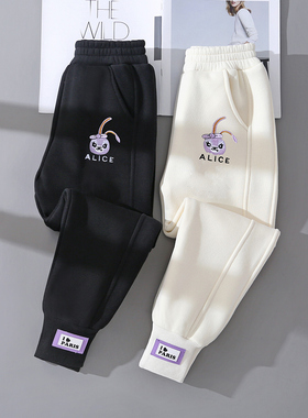 女童裤子春秋2025新款运动裤中大儿童宽松卫裤女孩加绒束脚裤外穿