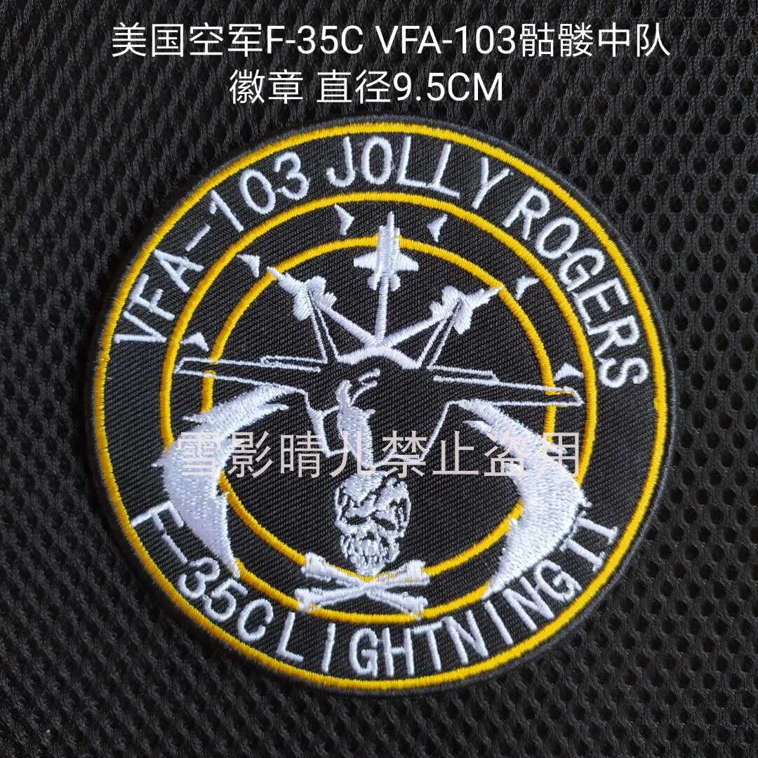 个性刺绣徽章 美国空军F-35C VFA-103骷髅中队臂章魔术贴章定制