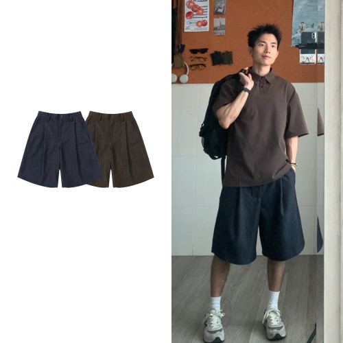 黑子舞想夏季西装五分裤直筒百搭高街cleanfit阔腿中裤复古短裤子