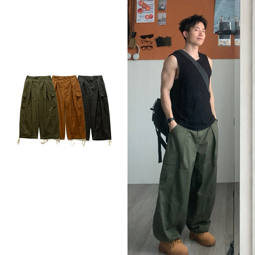 多口袋工装裤显瘦抽绳束脚