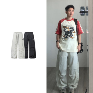 黑子舞想美式褶皱伞兵工装裤男女户外速干裤休闲宽松直筒运动裤潮