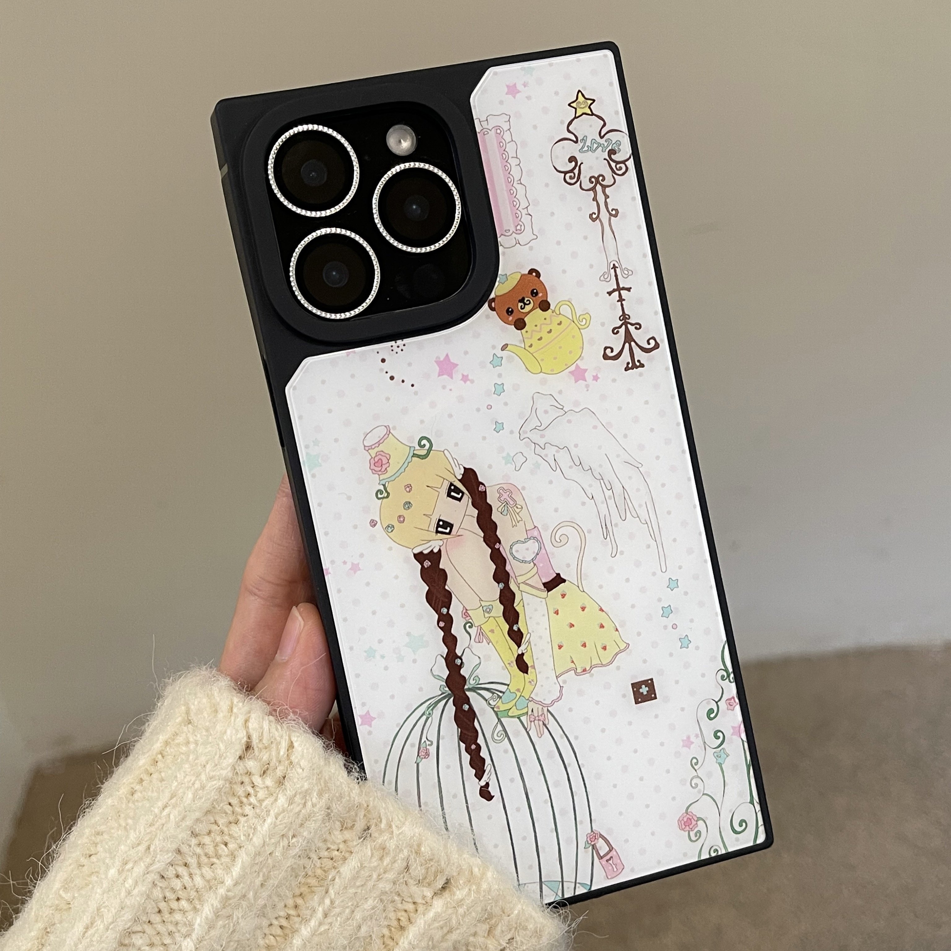 nanabear奈奈熊x苹果雨原创洛丽塔天使可爱少女心磁吸黑边方形手机壳适用于苹果17promax16pro15