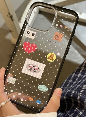 nanabear奈奈熊原创波点小熊联名款亚克力透明手机壳韩系拼贴ins风黑边框适用于苹果17promax轻薄款16pro15