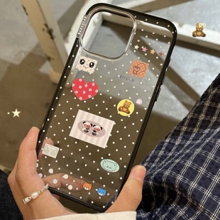 nanabear奈奈熊原创波点小熊联名款 16pro15 亚克力透明手机壳韩系拼贴ins风黑边框适用于苹果17promax轻薄款