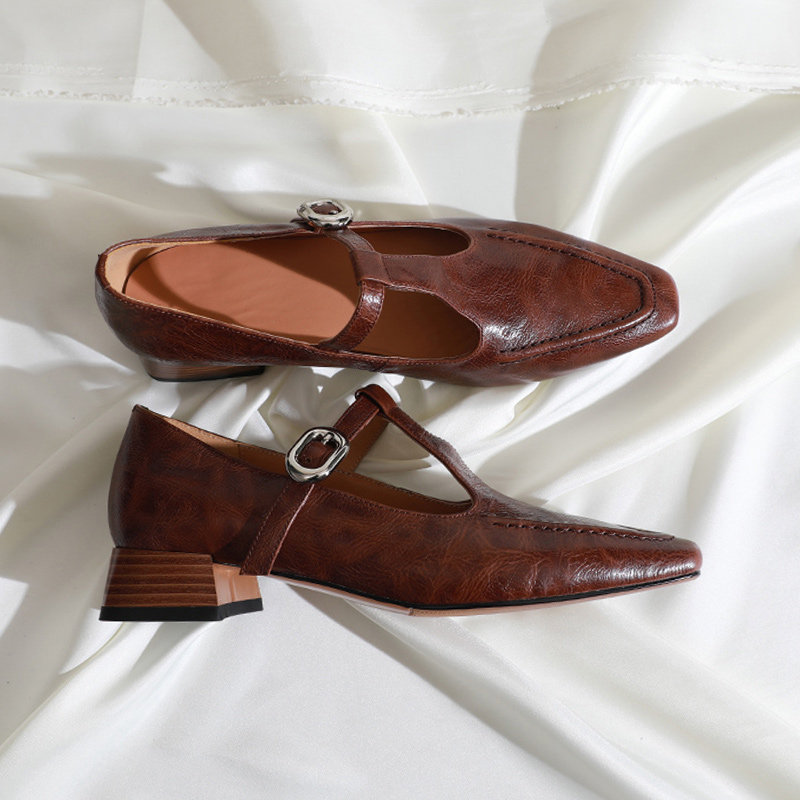 莲花府邸2025新款复古风头层牛皮单鞋T字扣带粗跟玛丽珍鞋女百搭,女鞋,玛丽珍鞋,淘宝优惠券,粉丝福利购,淘宝优惠卷