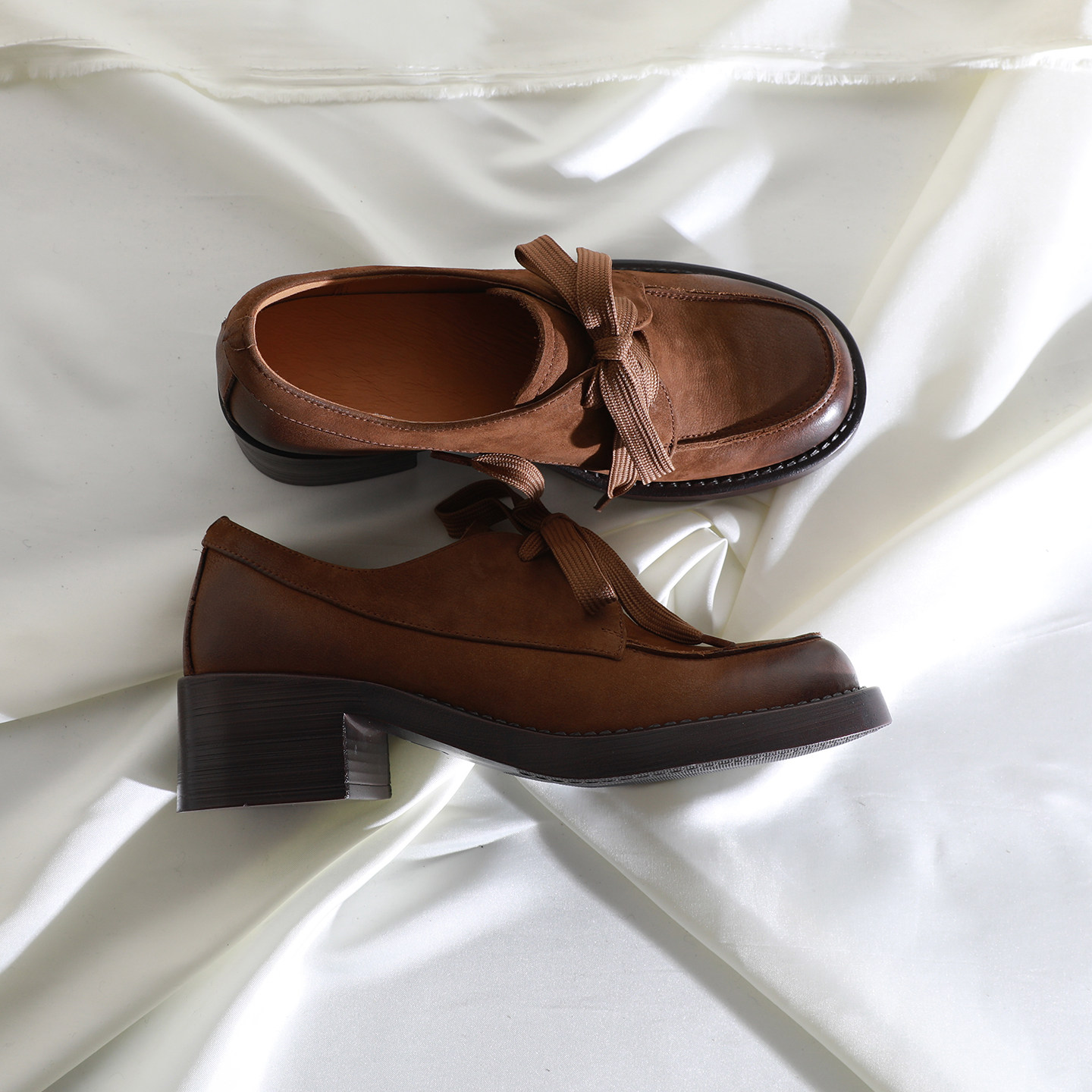 莲花府邸2026春季复古深口鞋系带德比鞋休闲百搭粗跟牛皮女鞋单鞋,女鞋,牛津鞋/布洛克鞋/德比鞋,淘宝优惠券,粉丝福利购,淘宝优惠卷