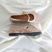 莲花府邸2026夏季 一字带玛丽珍舒适透气羊皮女鞋 韩版 水钻镂空单鞋