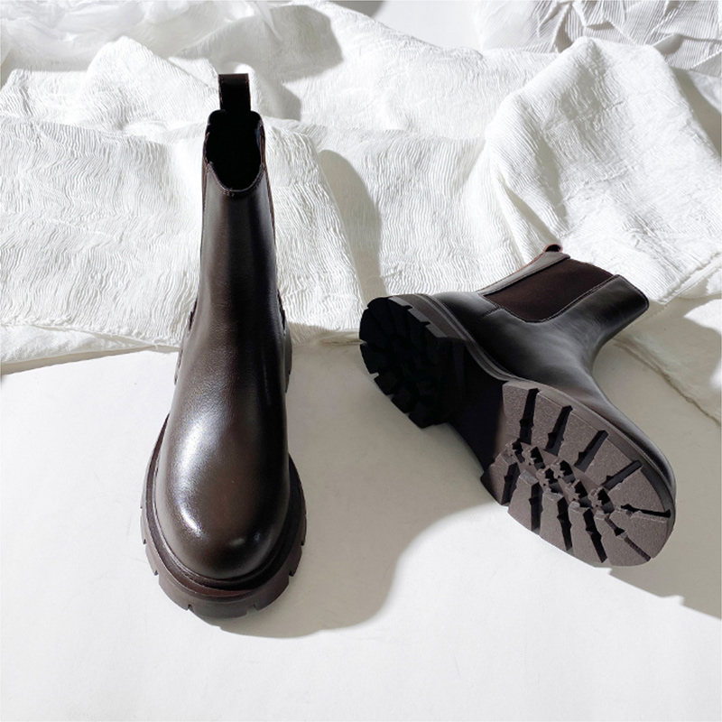 真皮烟筒靴莲花府邸方跟