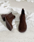 莲花府邸恬静时光 冬季 短靴简约圆头切尔西靴方跟百搭及踝裸靴女