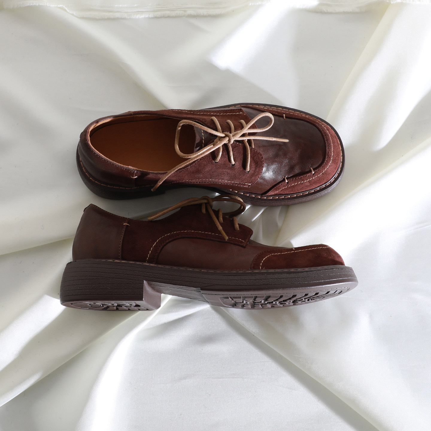 莲花府邸2026春季复古韩版小皮鞋深口鞋系带单鞋休闲百搭粗跟牛皮,女鞋,深口单鞋,淘宝优惠券,粉丝福利购,淘宝优惠卷