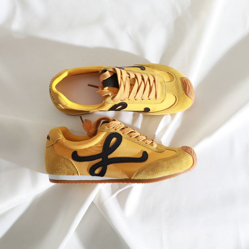 莲花府邸休闲圆头拼色系带休闲鞋