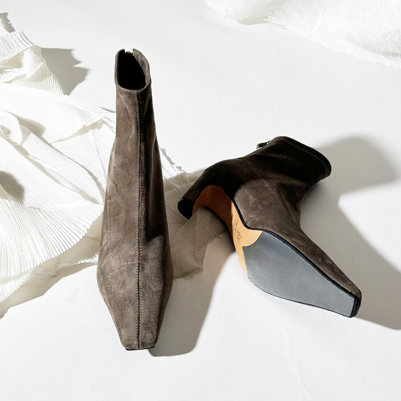 莲花府邸时尚时装靴粗跟车缝线