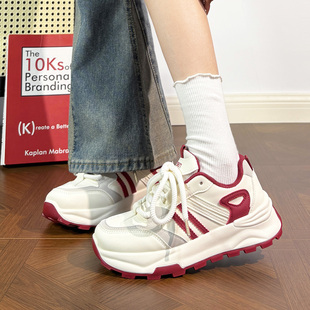 轻便软底情侣老爹鞋 人本酒红色运动鞋 保暖小白鞋 爆款 男女加绒冬季