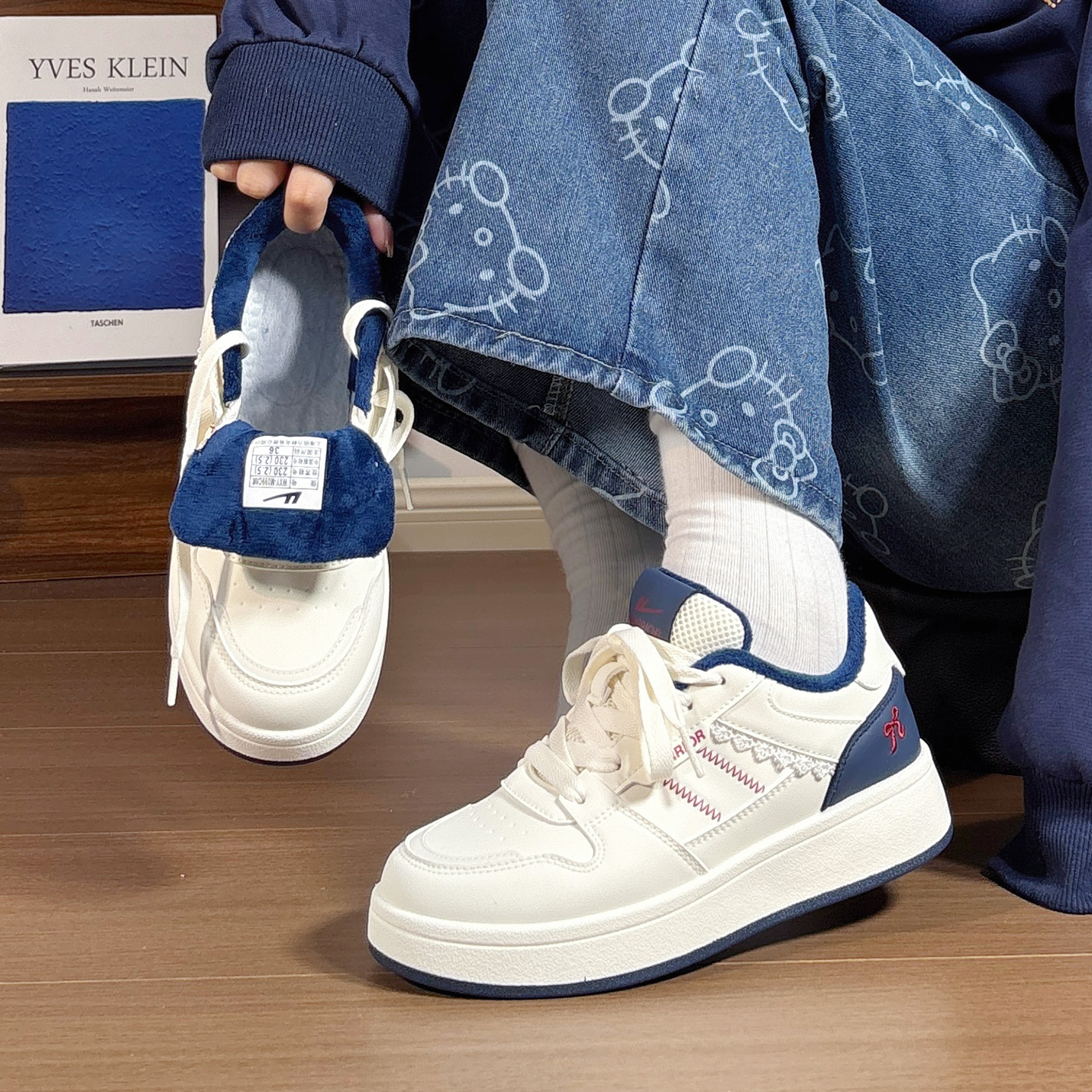 回力大头可爱小白鞋加绒保暖棉鞋