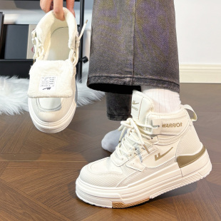 回力加绒高帮小白鞋女冬季保暖百搭爆款厚底棉鞋休闲运动白色板鞋