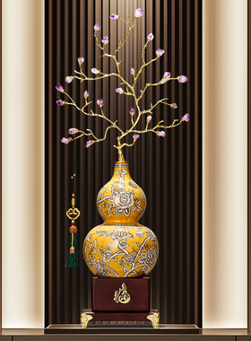 进门玄关陶瓷聚宝水晶葫芦摆件