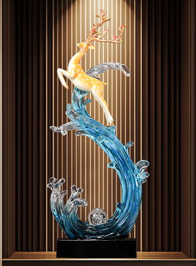 玄关风生水起鹿摆件树脂招财现代