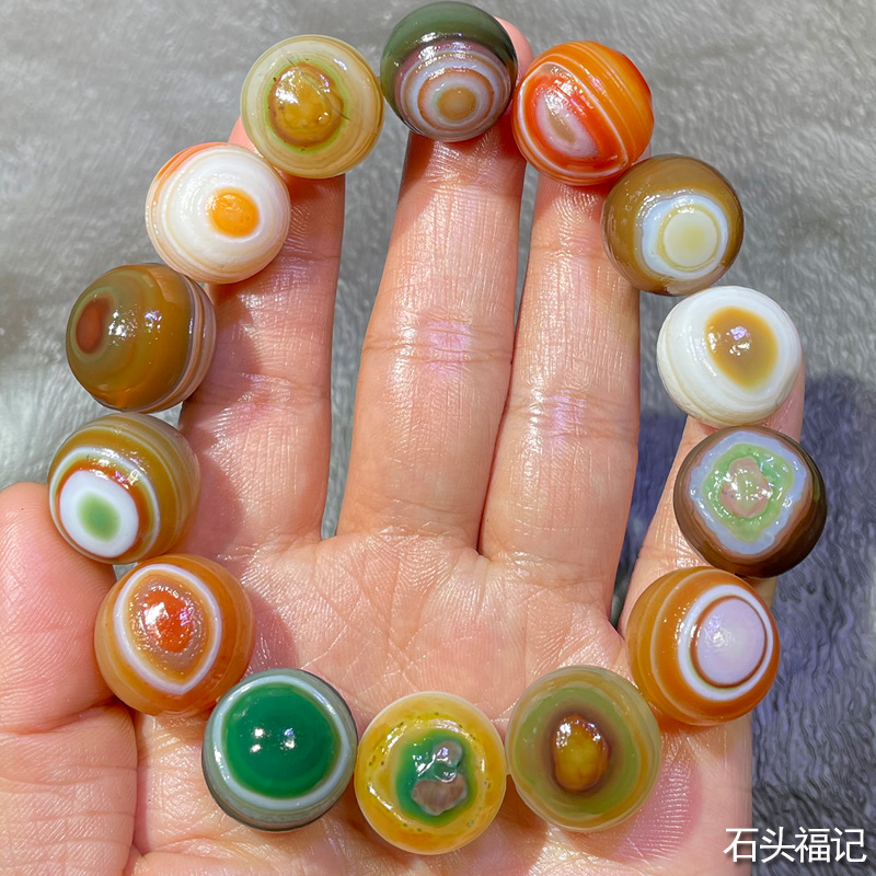 天然外蒙戈壁石奇石阿拉善石 缠丝 花眼 眼睛石手串手链 玛瑙原石