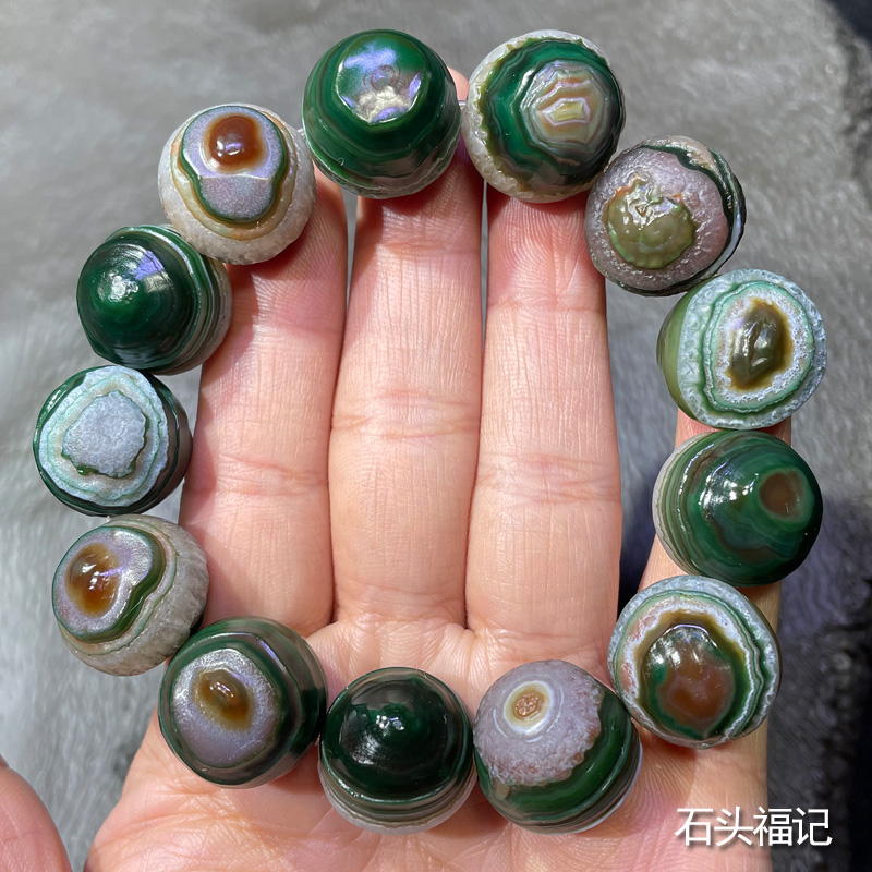 天然戈壁奇石 外蒙缠丝眼睛石原石手串 手链 阿拉善石 玛瑙