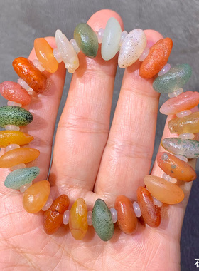 天然戈壁石 阿拉善奇石  清新款平安扣 玛瑙原石 精品彩珠手串