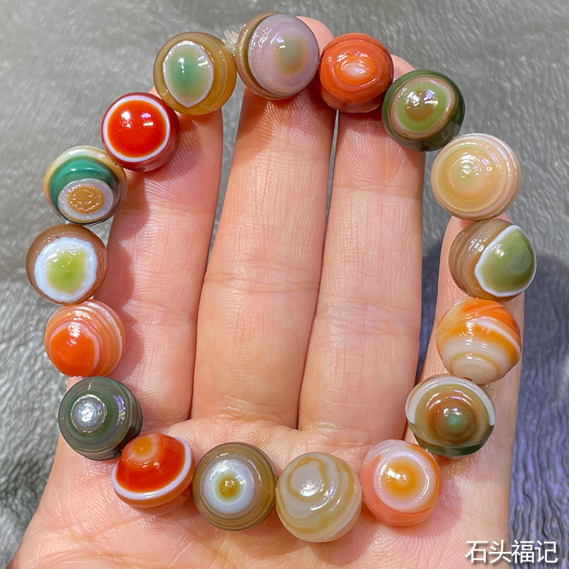 天然阿拉善石 戈壁石 奇石 花眼 缠丝 眼睛石手串手链玛瑙原石