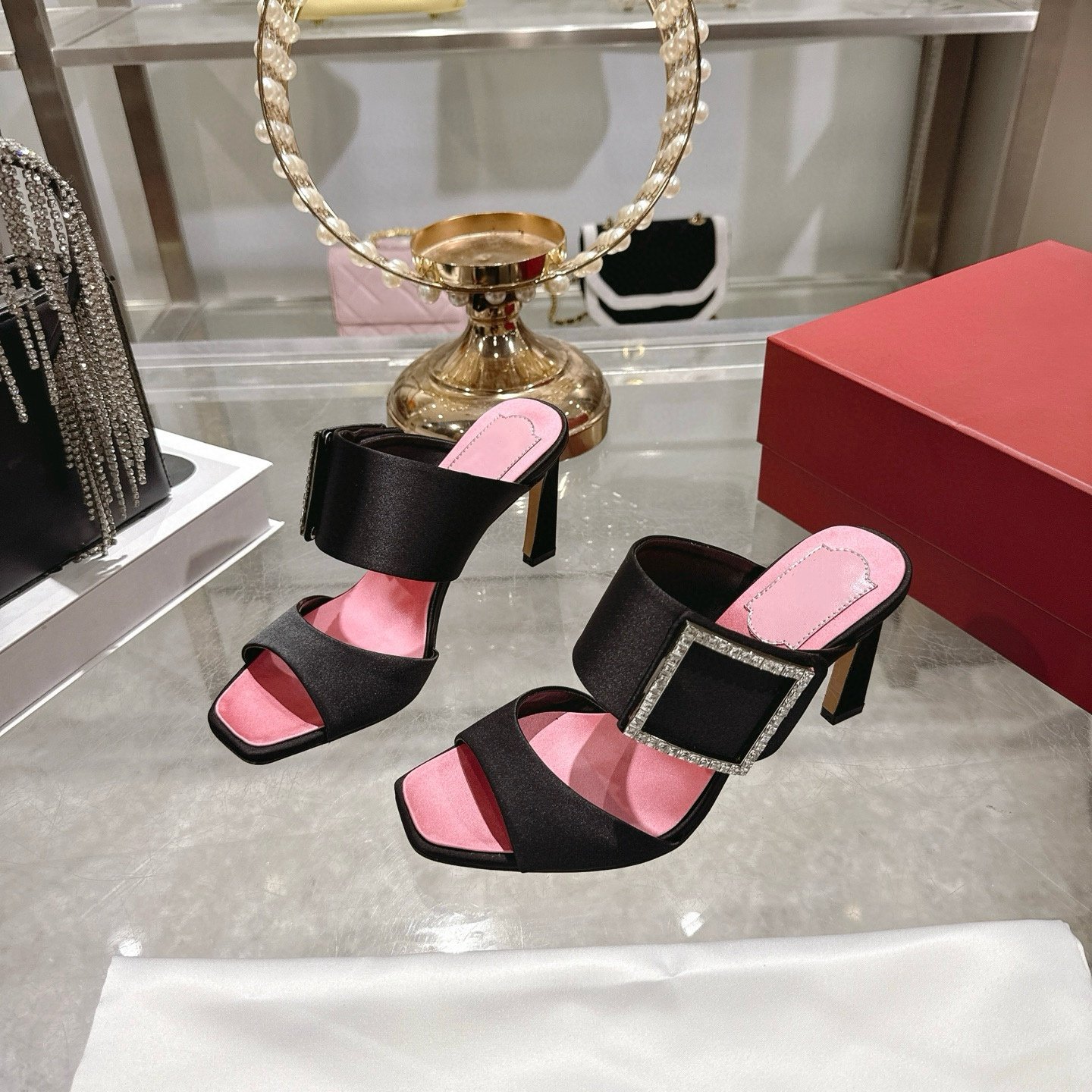 2026新款绸缎大方扣拖鞋女高跟露趾一字拖气质半拖外穿休闲凉拖鞋,女鞋,一字拖,淘宝优惠券,粉丝福利购,淘宝优惠卷