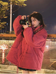 韩系温柔外套冬季 oversize宽松加厚棉袄 菱格棉衣棉服女2022年新款