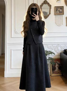 巨好看灰色连衣裙子女早春季2026新款高级感韩系穿搭一整套装长裙