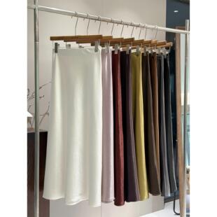 秋冬高级感加厚醋酸半身裙女A字遮胯显瘦中长款大码高端缎面国风