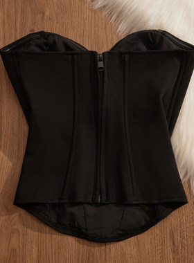 纯欲百搭黑色辣妹鱼骨吊带背心女外穿内搭一字肩修身甜辣抹胸上衣