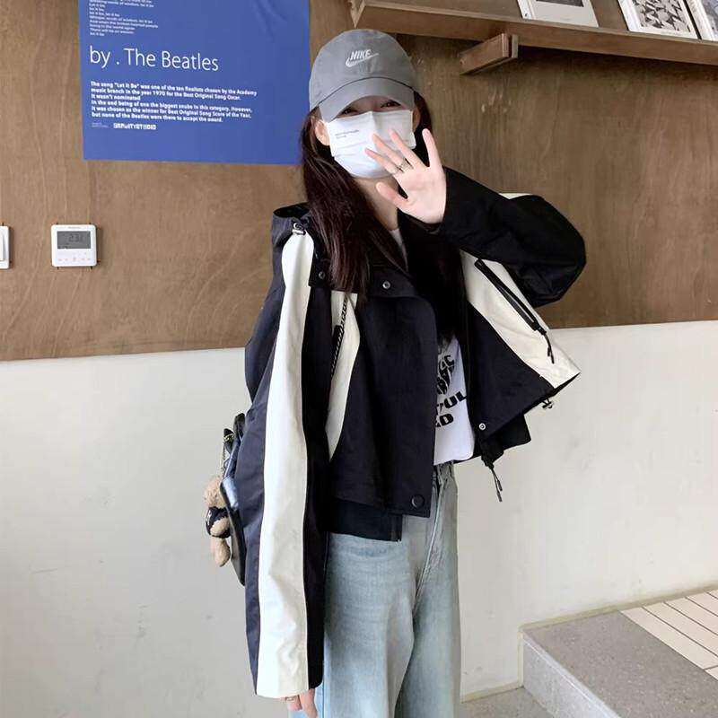 2024秋季新款棒球服外套女 短款宽松休闲风衣 连帽拉链夹克 通勤