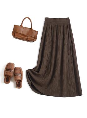 2025新款秋冬a字伞裙针织半身裙女宽松垂坠高腰百褶显瘦百搭长裙